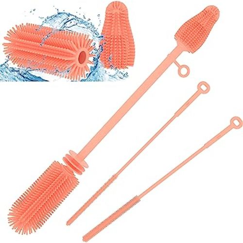 Silicone Baby Bottle Brush and Straw Cleaner Brush Set,Silicone Fully Encased Dish Brush,Versatile Deep Cleaning Long Water Bottle Brushes,Heat Resistant Sturdy Kitchen Brush,Hangable Cup Brush
