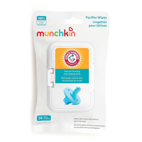 Munchkin Arm & Hammer Pacifier Wipes - Safely Cleans Breast Pump Parts and Feeding Essentials for Baby and Toddler, 1 Pack, 36 Wipes