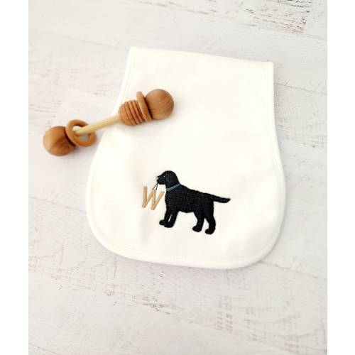 Black Lab Burp Cloth Personalized Baby Burp Cloth Embroidered Appliqué Dog Baby Shower Gift for New Mom Custom Monogram New Baby Organic