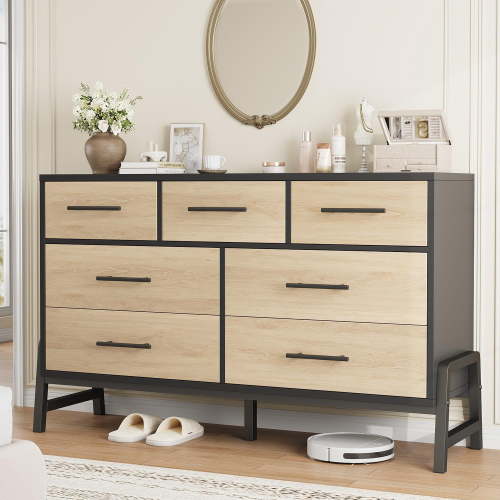 Dresser Chest for Bedroom, 7 Drawer Storage Cabinet with Raised Legs for Entryway, Hallway, Living Room