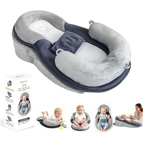 LOVE MAGE Baby Feeding Pillow, Anti Overflow Breast Feeding Pillow, Baby Lounger & Tummy Time Mat, Detachable Design