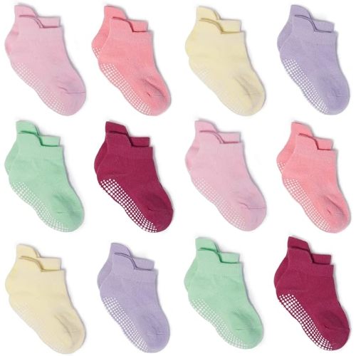 Zaples Baby Non Slip Grip Ankle Socks with Non Skid Soles for Infants Toddlers Kids Boys Girls