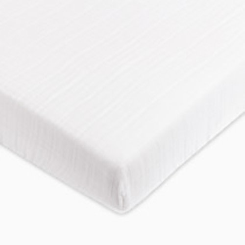 babyletto Mini Crib Sheet in GOTS Certified Organic Muslin Cotton - White