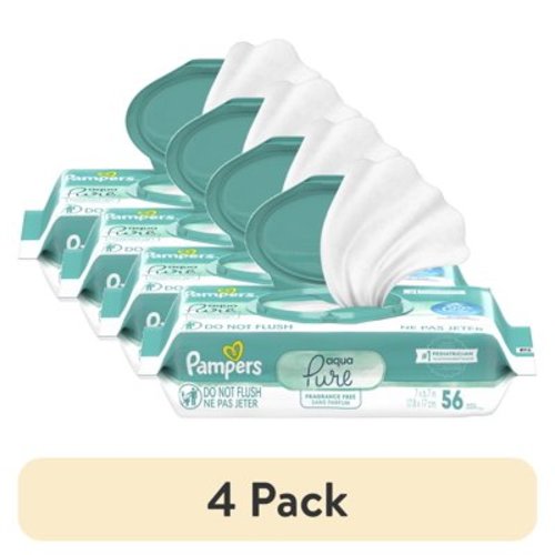 (4 pack) Pampers Aqua Pure Baby Wipes Unscented, 99% Water, 1 Pack, 56 Total Count (Select for More Options)