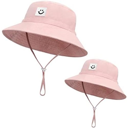 2Pcs Parent-Child Sun Hat,Smile Face UPF 50+ Toddler Bucket Hat for Mother&Baby Boys Girls Beach Hat