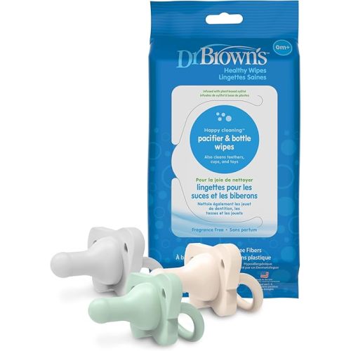 Dr. Brown's Bottle Wipes 40 Count, HappyPaci Silicone Pacifier 0-6m 3 Count 3 Pack