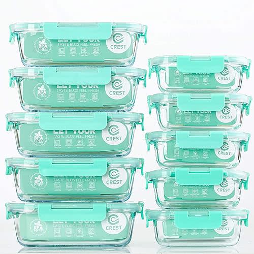 C CREST [10-Pack] Glass Food Storage Containers with Lids, Airtight, BPA Free, Meal Prep Containers for Kitchen, Home Use