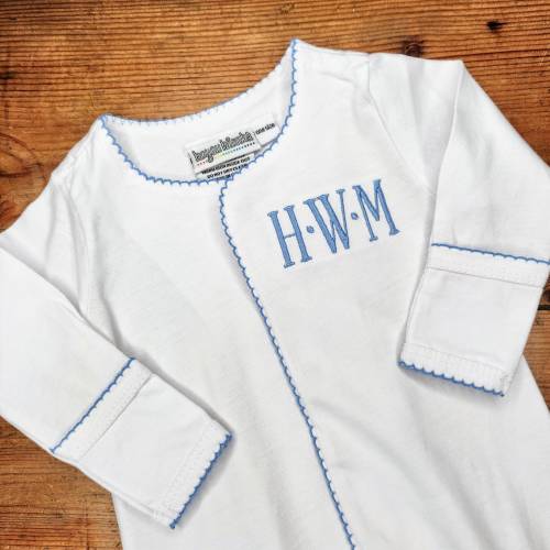 Picot Trimmed Monogrammed Baby Girl or Boy Sack Gown, Baby Gift, Baby Shower Gift, Customizable! FREE SHIPPING!