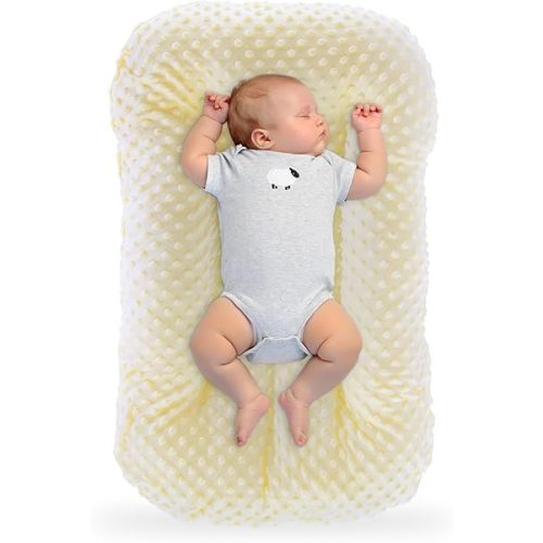 Baby Lounger Pillow,Baby Lounger Pillow for Newborn Cosleeping for Baby in Bed,Newborn Lounger Baby Nest for Boys & Girls 0-12 Months(Yellow Bean)