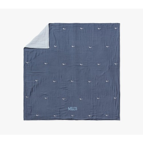 Two-Tone Muslin Embroidered Oversized Baby Blanket | Pottery Barn Kids
