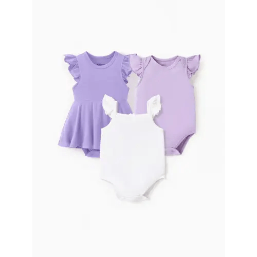 Bamboo Baby Girl 3-Piece Solid Color Rompers Set Only $29.99 PatPat US Mobile