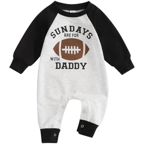 Infant Baby Boys Football Outfit Sundays are for Football with Daddy Jumpsuit Romper Patchwork Long Sleeve Bodysuit