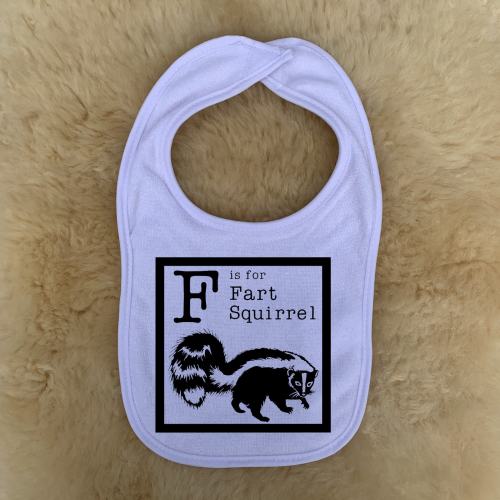 F is for Fart Squirrel Baby Bibs- Animals Rude Funny Weird Unisex Infant Newborn Baby Toddler Funny Baby Shower Gift