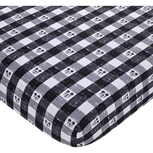 Disney Mickey Mouse - Black, White and Gray Plaid Nursery Fitted Crib Sheet
