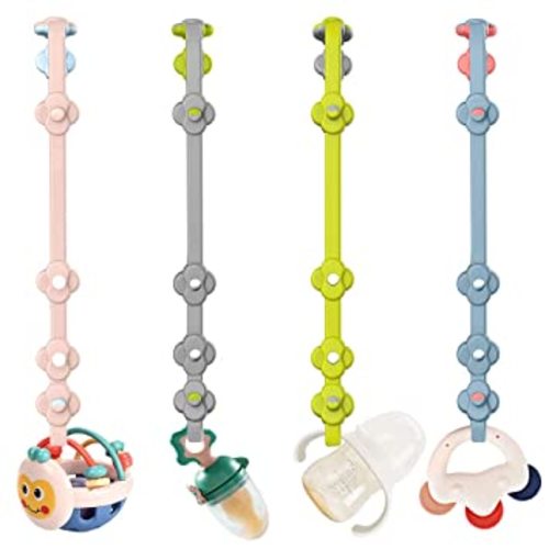 SMAUTOLIFE Toy Safety Straps 4PK Stretchable Silicone Pacifier Clips Baby Toddler Teether Bottle Harness Straps for Strollers,High Chair,Shopping Cart,Cribs,Exersaucer