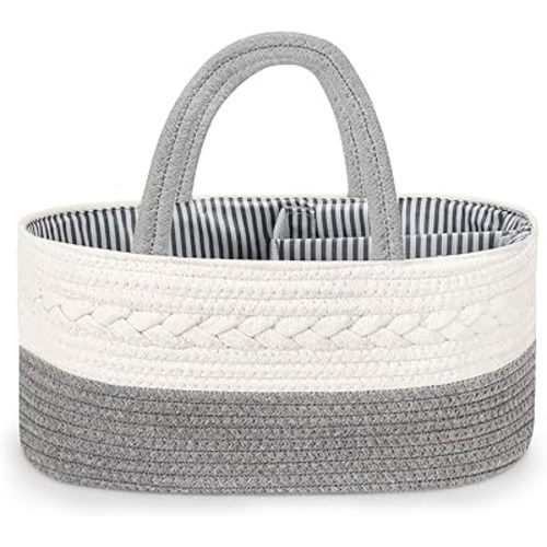 Maliton Diaper Caddy Organizer for Baby Boy- Cotton Rope Diaper Caddy, Diaper Organizer for Changing Table, Nursery Storage Caddy, Newborn Baby Must Have Items, Baby Shower Gifts