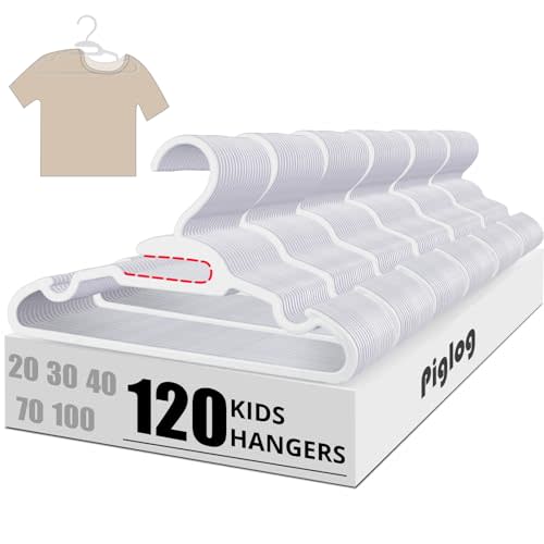 PIGLOG 120 Pack Kids Hangers - Plastic Baby Hanger for Closet, Childrens Infant Hangers for Clothes, U-Shape Nursery Newborn Hanger 11.4 inch with Protective Collar Non-Distorting Design