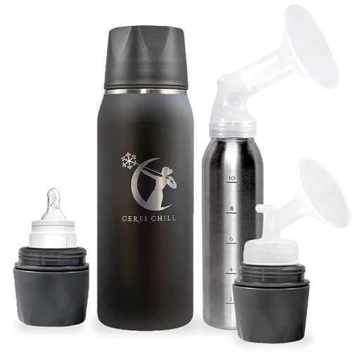 Breastmilk Chiller Reusable Storage Container by CERES CHILL | Cooler - Keeps Milk at Safe temperatures for 20+ Hours | Bottle Connects w/Most Major Pumps (1 Chiller, 0 Dark 30)