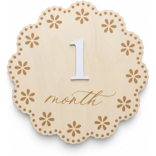 Baby's Monthly Milestone Marker 1-12 Month Milestone Marker, Double-Sided Wooden Milestone Marker, Newborn Photography Accessories, Wooden 3D Milestone Cards for Photos, Nursery Room Decoration (QR3)