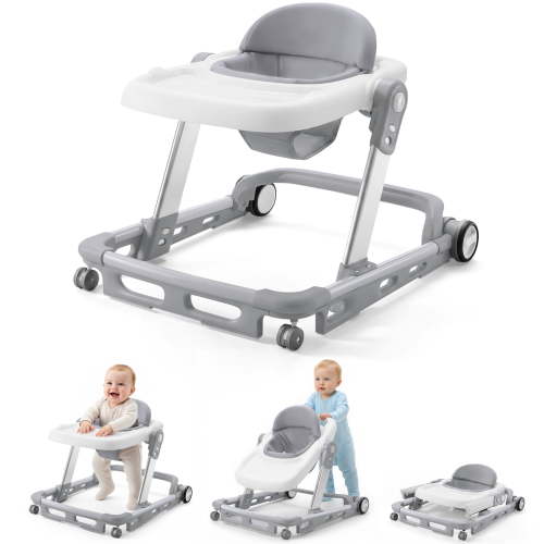 HARPPA Baby Walker for Babies 6-18 Months, Anti-Rollover, Seat and Height Adjustable, White