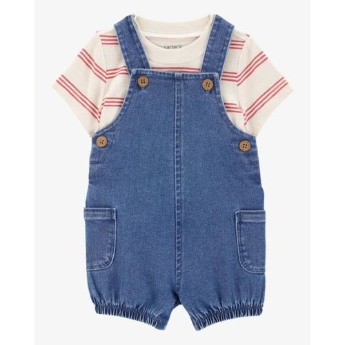 Baby 2-Piece Striped Tee & Denim Shortall Set - Navy/Ivory - Carter's | Carter's