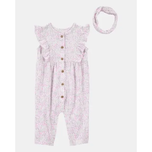 Baby 2-Piece Floral Jumpsuit & Headwrap - Purple | Carter's