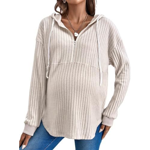 Women's Maternity Sweatshirts Long Sleeve Rib Knit Half Zip Up Hoodies Pullover Tops Fall Clothes