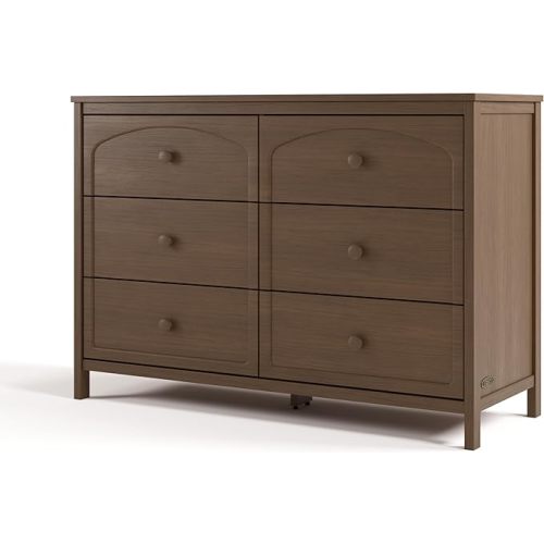 Graco Olivia 6 Drawer Double Dresser (Hazelnut) – GREENGUARD Gold Certified Storage for Baby and Kids Bedroom, Interlocking Drawer System, Anti-Tip Kit Included