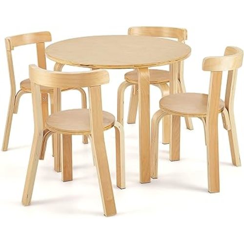 HONEY JOY Kids Table and Chair Set, Bentwood Toddler Round Table and 4 Chairs for Craft Art, Building Block, 5-Piece Children Furniture Set for Daycare, Kindergarten, Playroom (Natural)