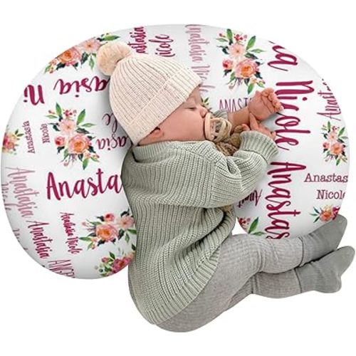 Customizable Flowers Baby Nursing Pillow Cover - Add Your Baby's Name, Ultra-Soft Stretch Fabric, Fits Standard Nursing Pillows, Ideal for Baby Showers Style 10