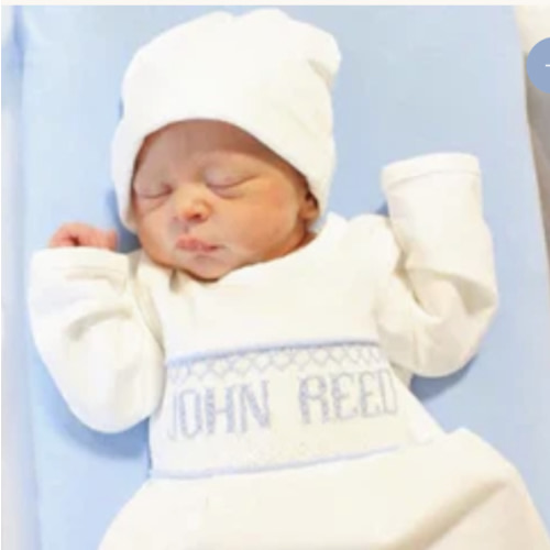 Blue Baby Snuggles - Custom Smocked Pima Gown and Hat