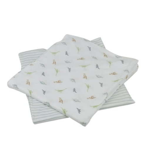 Milkberry Soft Bamboo Muslin Baby Blanket Gift Set 2 Pack Swaddle Receiving Blanket for Baby Boy Dinosaur Blue Striped