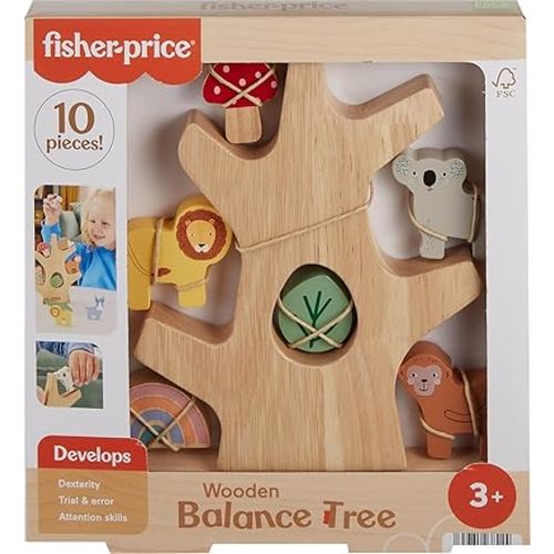 Fisher-Price Stacking Toy Wooden Balance Tree, 10 Wood Pieces for Developmental Play for Preschool Kids Ages 3+ Years