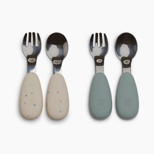 AEIOU Metal Utensils (4 Pack) - Sage/Oat Speckle | Babylist Shop