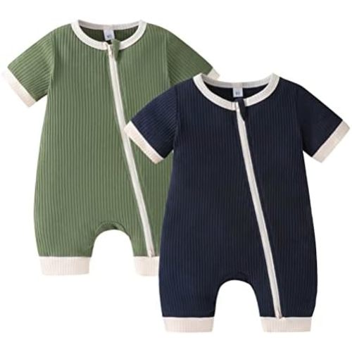 Bafeicao Unisex Baby Boy Girl 2 Pack Rompers Short Sleeve 2 Way Zipper One Piece Jumpsuits Clothes Sets