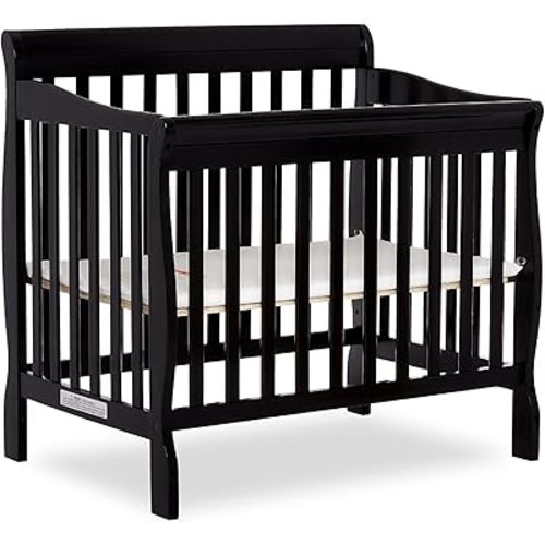Dream On Me Aden 4-in-1 Convertible Mini Crib In Black, Greenguard Gold Certified, Non-Toxic Finish, New Zealand Pinewood, With 3 Mattress Height Settings