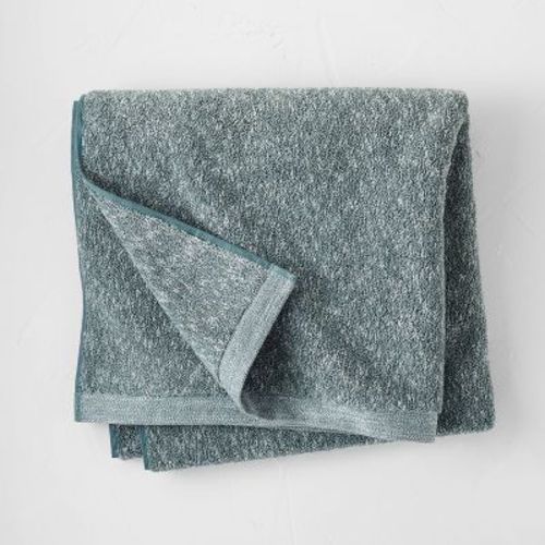 Slub Cotton Bath Towel Teal Blue - Casaluna™: Organic, Jacquard Pattern, Heavyweight 550-800 Gsm, Fade-resistant