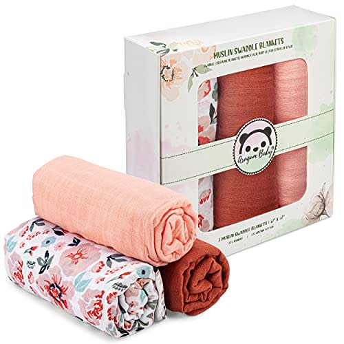 ARUGUMBABY Muslin Swaddle Blankets Girl - Newborn Baby Receiving Blankets - Floral & Solid Color Bamboo Baby Blankets - Baby Girl Essentials - Floral Swaddle - 47"x47" Large | Baby Girl Gifts