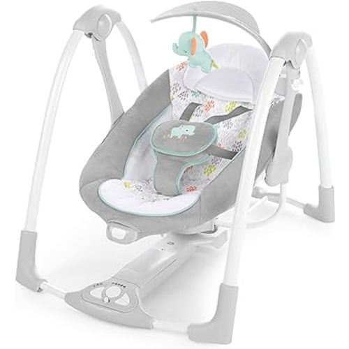 Ingenuity ConvertMe 2-in-1 Compact Portable Automatic Baby Swing & Infant Seat, Battery-Saving Vibrations, Nature Sounds, 0-9 Months 6-20 lbs (Wimberly)