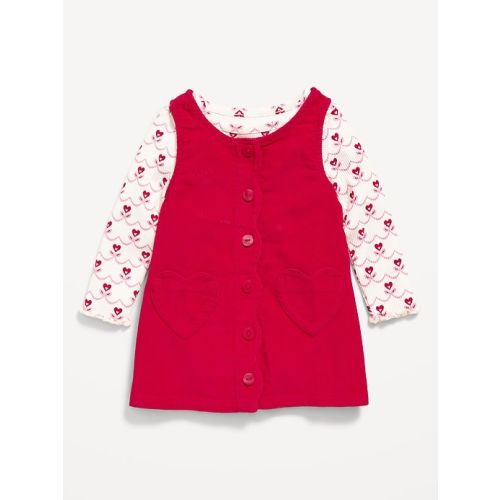 Printed Long-Sleeve Ribbed T-Shirt and Pocket Dress Set for Baby