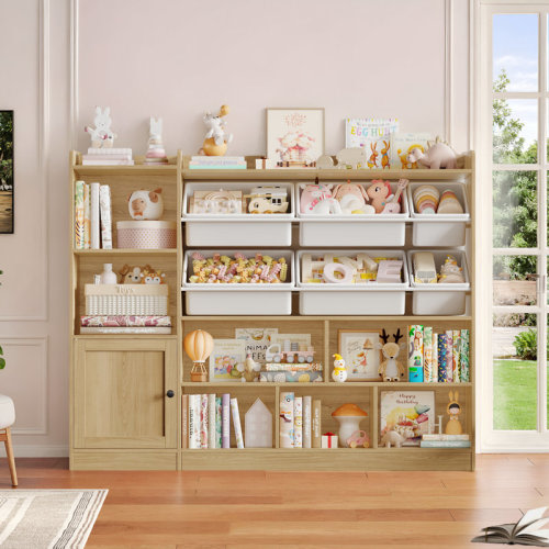 Harriet Bee 55.1"W Wood Storage Bookcase with Removable Bins | Wayfair