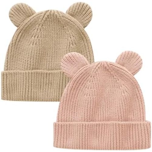 Hadetoto Cotton Baby Beanie Winter Knitted Hat, 2 Pack