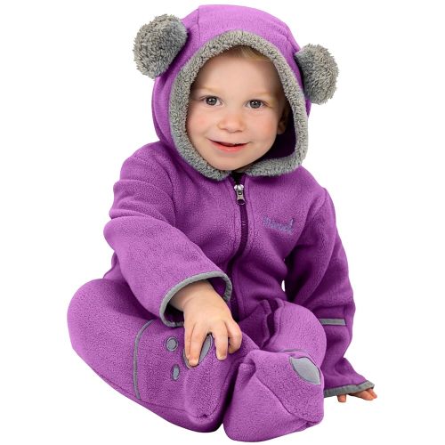 Fleece Baby Jacket - Winter Suit Bunting Bodysuit with Fold Over Mittens & Footies, Hooded & Zipper Down, Soft Cozy Warm Jumpsuit for Infants, Violet, 3/6 Months
