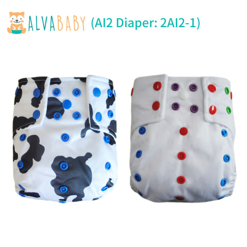 (All Packs) Alvababy AI2 Cloth Diaper with Double Gussets, Colorful Snaps, and Square Wings Come with Microfiber Inserts