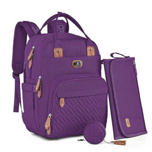 Dikaslon Diaper Bag Backpack with Portable Changing Pad, Pacifier Case and Stroller Straps - Purple