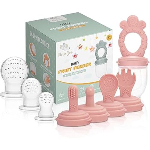 Baby Fruit Feeder Pacifier – 7-in-1 Silicone Teether Toy & Food Feeder with Spoon, Fork, and Interchangeable Heads – BPA-Free, Anti-Choke, Self-Feeding Set for Infants & Toddlers