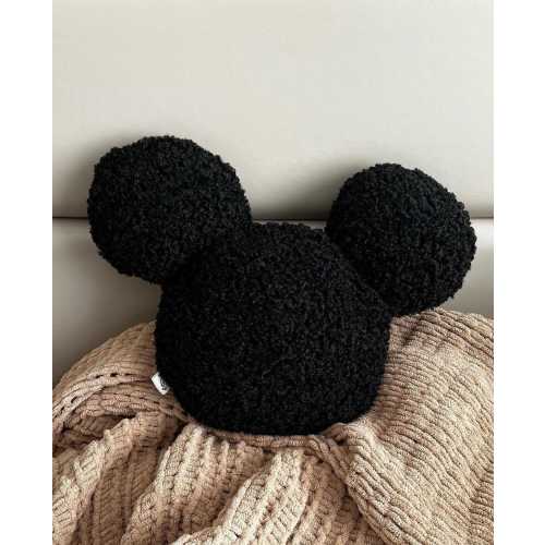 Black Mouse Ears Pillow - Soft Sherpa Plush Mouse Head Cushion, Cozy Kids Room Decor, Fun Pillow for Nursery
