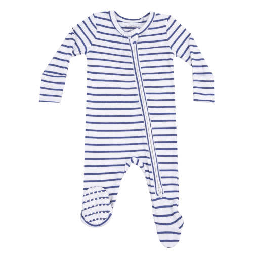 9-12M Ribbed 2-Way Zip Footie, Vintage Navy Stripe