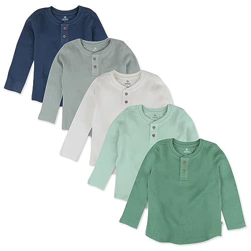 HonestBaby 5-Pack Waffle Henley Long Sleeve Shirts 100% Organic Cotton for Infant Baby and Toddler Boys, Unisex