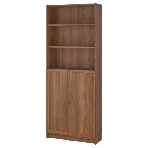 BILLY / OXBERG bookcase with doors, brown walnut effect, 311/2x113/4x791/2" - IKEA